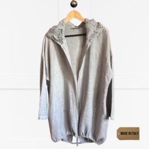Italian | Linen Hooded Jacket with Lace Detail | Fits SA M-L